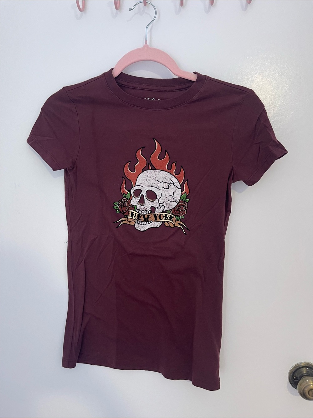 Aeropostale Classic Crew Burgundy Tee with Flame Patch